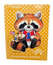 Vintage Mead Critter Sitters Mini Telephone & Address Book Raccoon Workout NOS