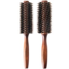 Boar Bristle Round Hair Brush Set with Nylon Pin 2 Count Pack of 1 , Brown