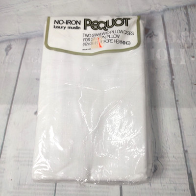 VTG Pequot No-Iron Luxury Muslin 2 Standard Pillow Cases White or Off White NOS