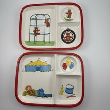 VTG GET Melamine Bears On A Playground /Clown Circus Tent Divides Plate 2 Set