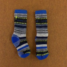 Smartwool Kids Medium Blue Striped Merino Wool Blend Crew Socks New