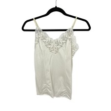 Vintage Satin Lace Trimmed Tank Top Womens Sz Small White