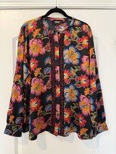 NWOT Johnny Was Sidonia Mandarin Collar Shirt Top Embroidered Silk Blouse XL New