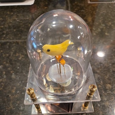 Vintage Dancing Yellow Canary Bird Plastic Dome Music Box Japan-WORKS