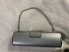 Silver Clutch Bag Crocodile Embossed Exterior Rhinestone Clasp Closure Trendy