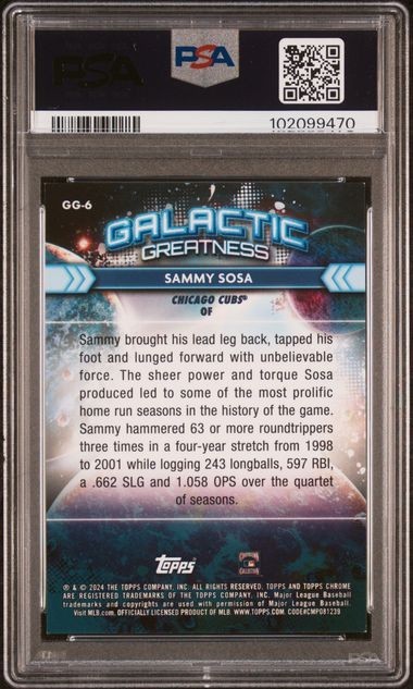 2024 Topps Cosmic Chrome Sammy Sosa Galactic Greatness Red Flare /5 Cubs 6 PSA 8 view 2