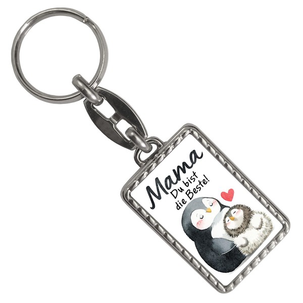 Pinguin Mutter Und Kind SchlüSselanhäNger Mit BordüRe Mit Spruch Mama Du Bist-image