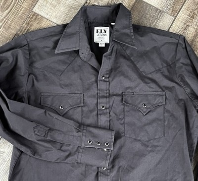 Ely Cattleman Men s Black Western Pearl Snap Shirt M 15 1/2 X 33 Long Sleeve