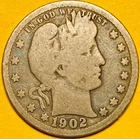 1902 U.S. BARBER SILVER QUARTER 25c COIN (VG/Fine), 124 Years Old!