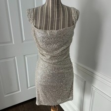 Silver Sequin Beaded mini Dress with butterfly back Lucy in the Sky brand NWT