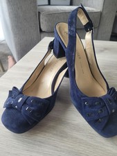 Womens Leather Navy Suede Sling Back Shoes With Bow By Peter Kaiser Size UK 5