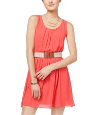 BCX Womens Pleated A-line Dress, Orange, Juniors, XX-Large