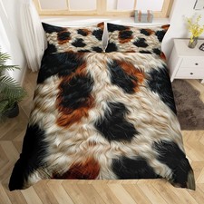 Cow Fur Bedding Set for Girls Boys Kids Queen Size Irregular Fur Comforter Co...