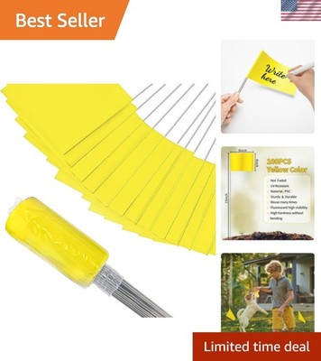 100 Pack Yellow Lawn Flags Waterproof Durable Marking Flags for Survey Landsc...