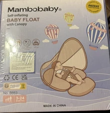 Mambobaby Self-Inflating Baby Float With Canopy Blue Balloon New Sealed Package