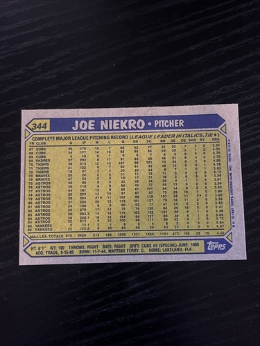 1987 Topps Joe Niekro #344 - Bild 2 von 2
