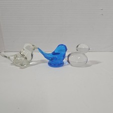 Blue Bird of Happiness Art Glass Figurine Signed Leo Ward 1996 plus 2 More Birds