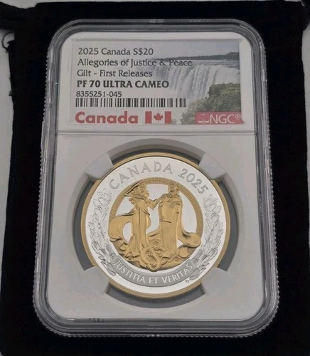 2025 Canada $20 Allegories Of Justice & Truth Gilt NGC PF70 Peace Label ERROR
