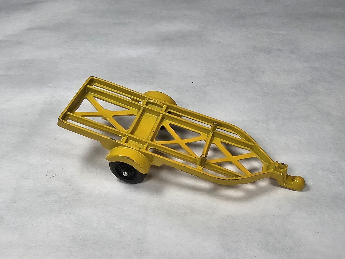 Vintage Tootsietoy Yellow Boat Trailer with Black Plastic Wheels