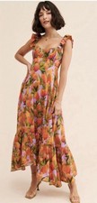 Farm Rio Maxi Dress Women Mango Floral Macaws Boho Retro Vacay Preppy Size Large