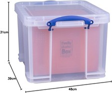 Really Useful Box Plastic Storage 35 Litre Clear with 10 x A4 Suspension Files