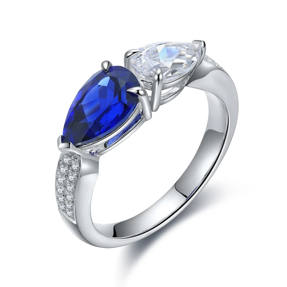 1.85Ct Lab Grown Pear Blue Sapphire Eternity Ring 925 Silver Womens Elegant Band - Image 3 of 4