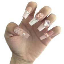 Press On Nails,15 PCS Reusable Glossy Long 1 Ounce Pack of 1 Glossy Pink M