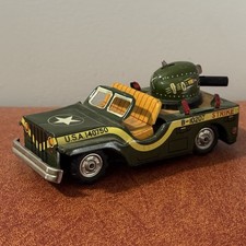Vtg 1960s Haji Mansei Japan Friction Tinplate Army Strike Jeep Military Vehicle