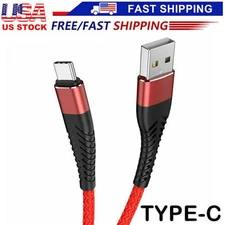 Heavy Duty Braided USB C Type-C Fast Charging Data Sync Charger Cable Long Cord