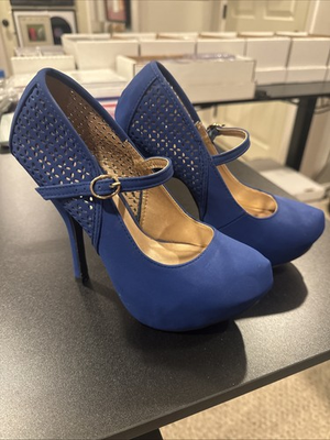 #ad Rue 21 Etc Woman’s Size 7 8 Blue High Heels Shoes with Buckle Straps $5.00