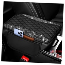 Rhinestone Leather Car Center Console Cover with Side Pocket,Upgraded Arm Rest