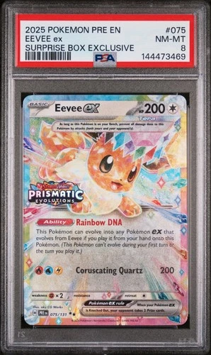 Stamped Eevee ex 075/131 Prismatic Evolutions PSA 8 NM-MT 2025
