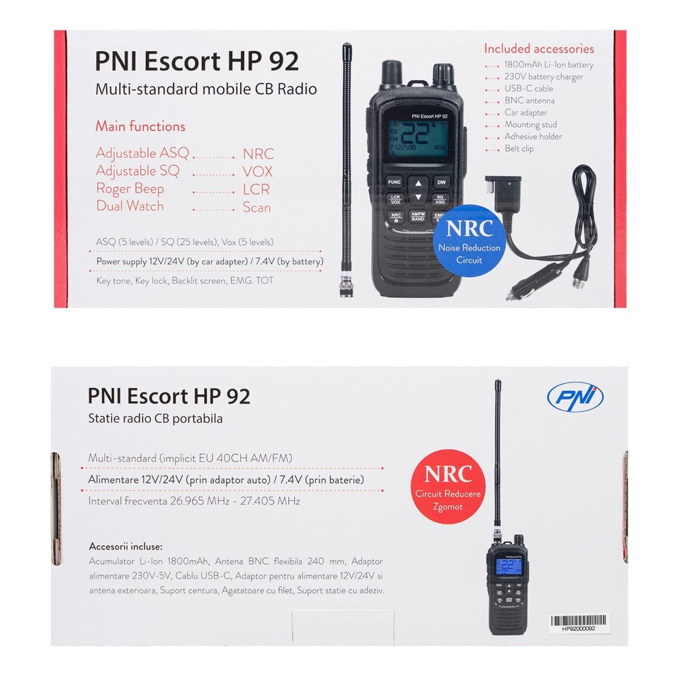Station de radio CB portable Escort HP 82, multi standard, 4W, 12V, AM- FM, NRC, Dual Watch, Roger Beep, ASQ SQ réglable, VOX