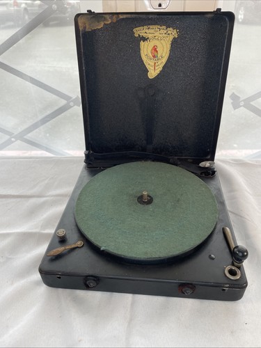 Antiguo Fonógrafo Portátil Polly Cuerda Reproductor de Discos con Estuche y Agujas ¡Funciona! - Imagen 13 de 16