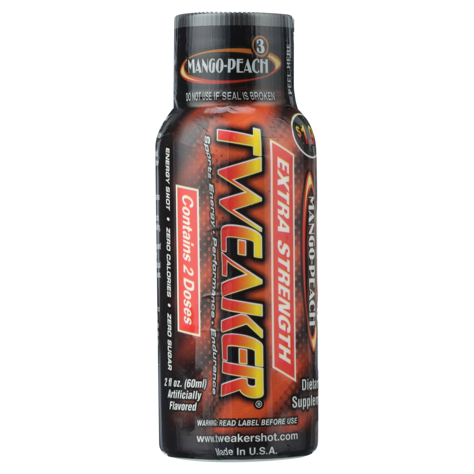 Tweaker Energy Shot, Mango Peach, Extra Strength, 2 fl oz, 12 Count