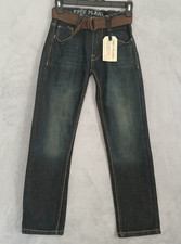 Free Planet Boys Size 8 Slim Straight Jeans Dark Wash with Canvas Belt