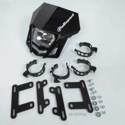 Plaque phare avec optique phare avant Polisport LMX noire pour moto enduro cross - Photo 1/4