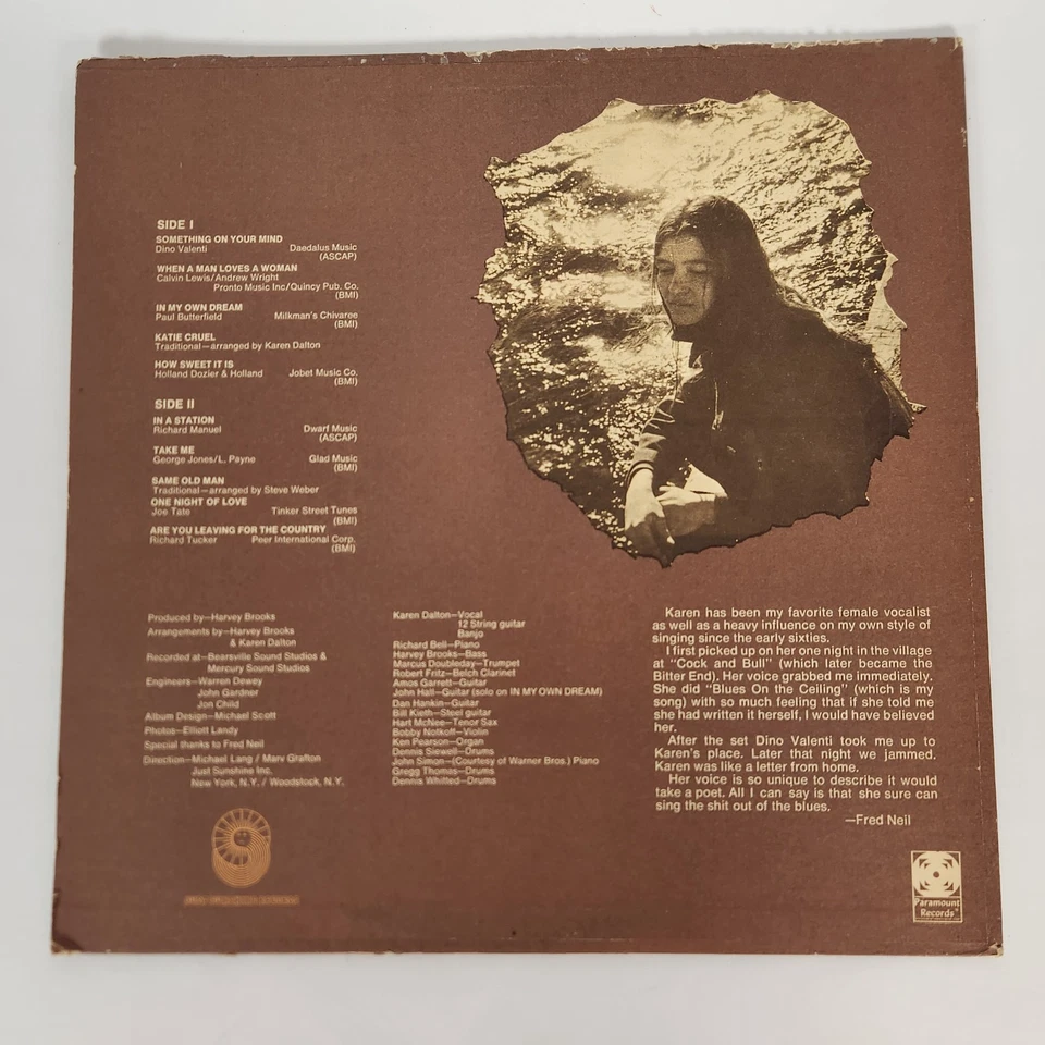 Karen Dalton In My Own Time 1971 1st Press LP Folk Paramount PAS 6008 Poor Condt - Image 3 of 4