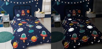 Space & Aliens Glow In The Dark Kleinkind Kinder Bettdecke Quilt Cover Set Bettwäsche