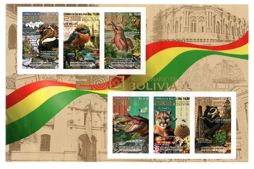 Bolivia 1825 2025 200 Years Bicentennial Stamps souvenir sheet MNH 6 values