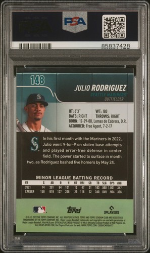 JULIO RODRIGUEZ PSA 10 2022 Topps Stadium Club Chrome ROOKIE RC #148 Mariners - Picture 2 of 2