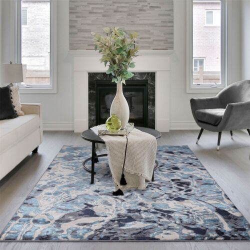 Aurora Foam Blue AU21 Modern Marble Rug For Living Room - Medium 120x170cm
