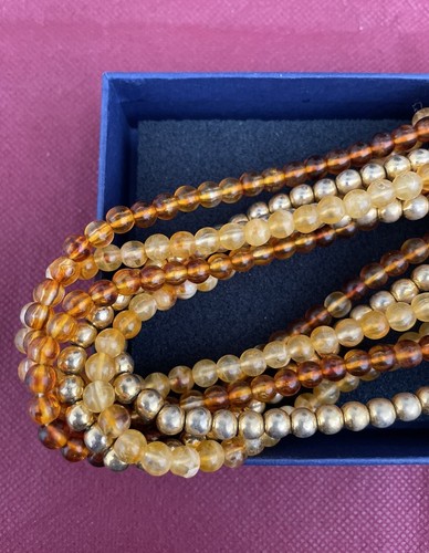 Vintage Multistrand Gold Plated Amber Colour Beads 8mm Necklace Length 50 cm - Picture 2 of 3