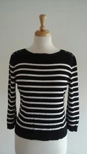 Finity Women's Black White Striped Sweater Sz M