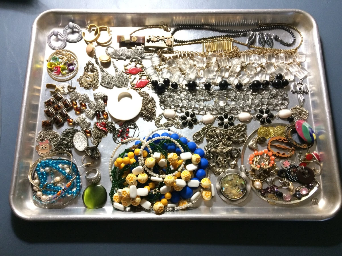 Lot 56 Costume Jewelry 2 lbs. Necklaces Earrings Rings Wear Repurpose