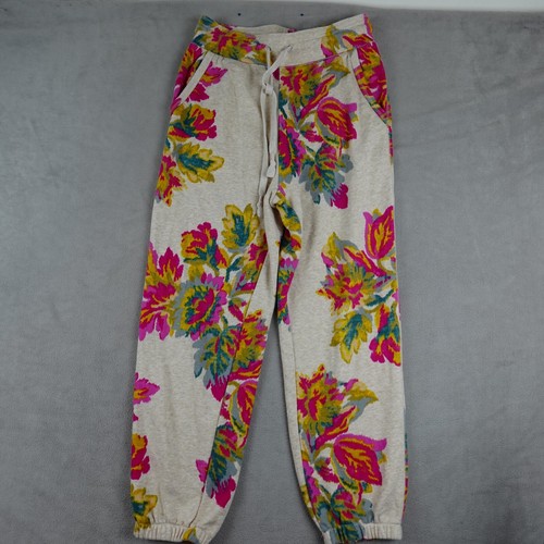 Anthropologie Jogger Pants Womens S Beige Drawstring Elastic Cuff Tapered Floral