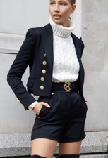 Holland Cooper Brompton Crop Jacket Wool Military 12 Navy