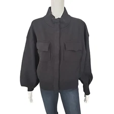 Attitudes by Renee Woven Viscose Blend Snap Jacket Medium Sz Black w Pockets