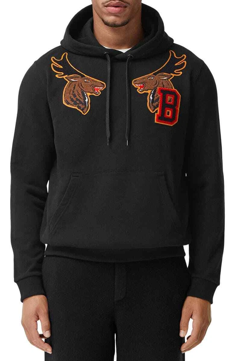 NWT BURBERRY Carson Varsity Appliqué Cotton Felpa con cappuccio da uomo Small S $ 780