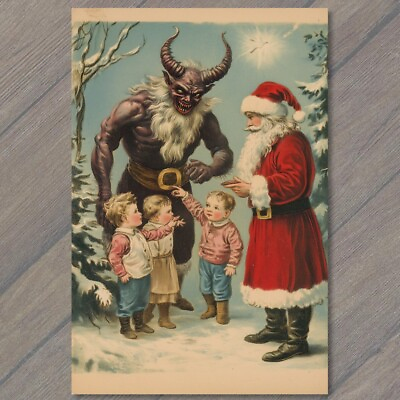 #ad POSTCARD Krampus Santa Strange Meeting Children in Snow Christmas Winter Unusual $6.65